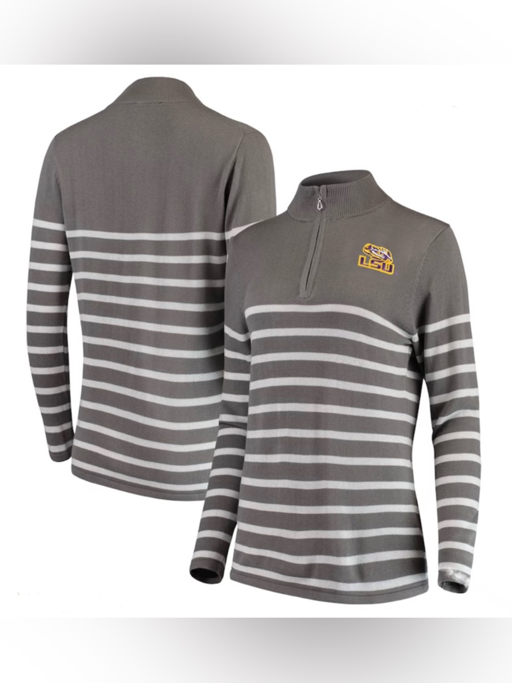 Gameday Couture | EUC - LSU Lurex Striped Quarter Zip Pullover Knit  - Size M